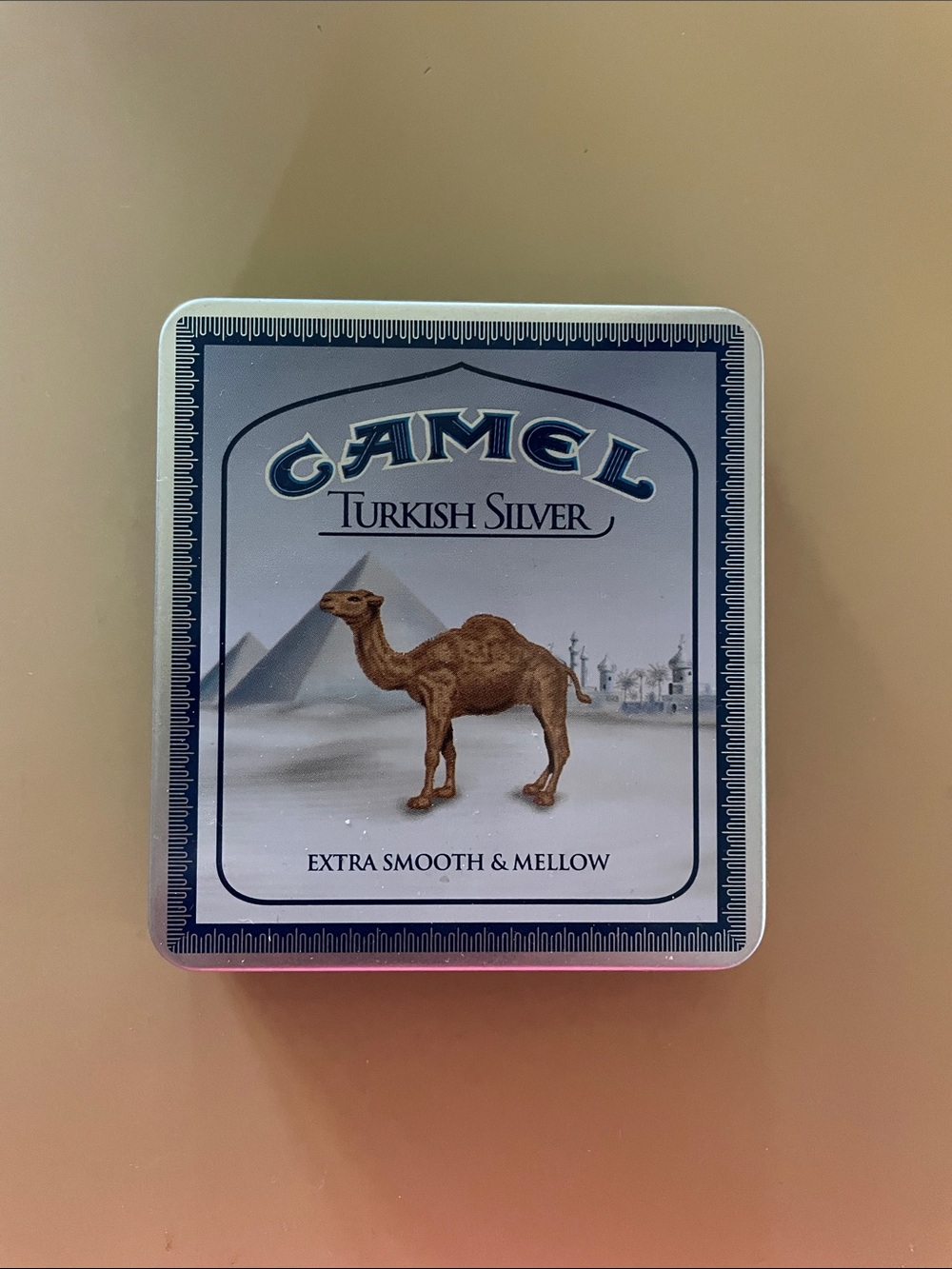 Camel Turkish Silver Collectible Tin - Blue & Silver Camel Artwork